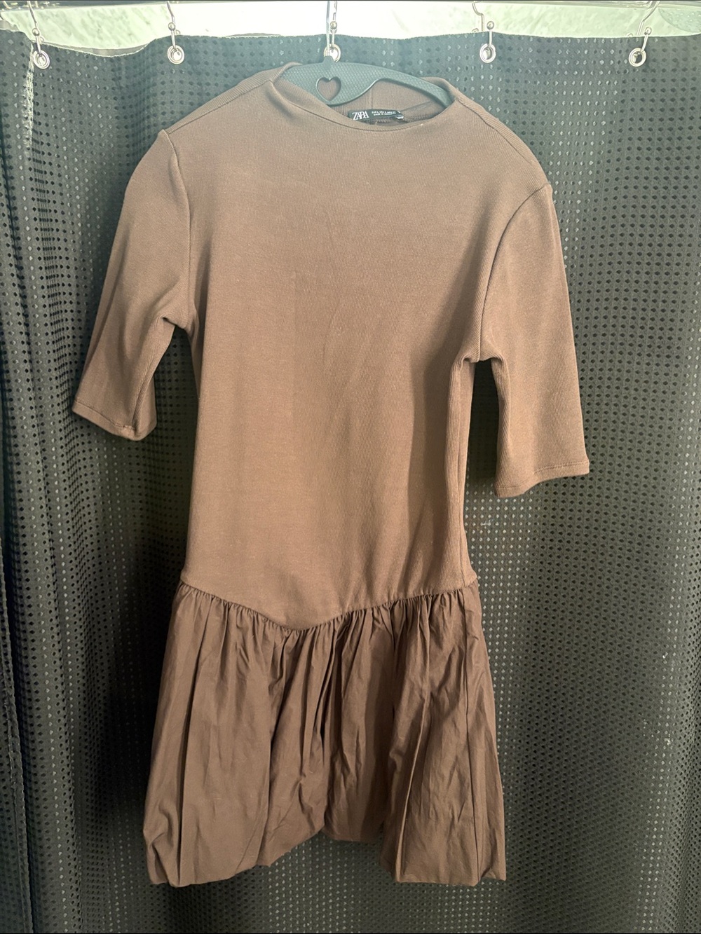Zara Brown Short-Sleeve Drop Waist Dress